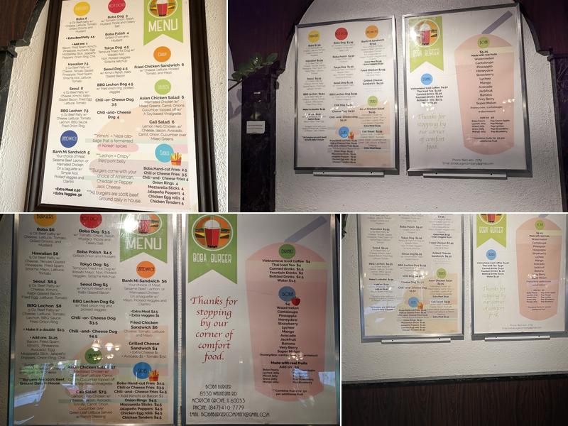 Boba Burger Menu