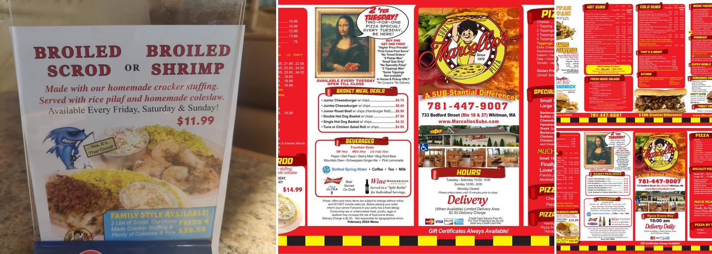 Marcello Sandwich Shop Menu