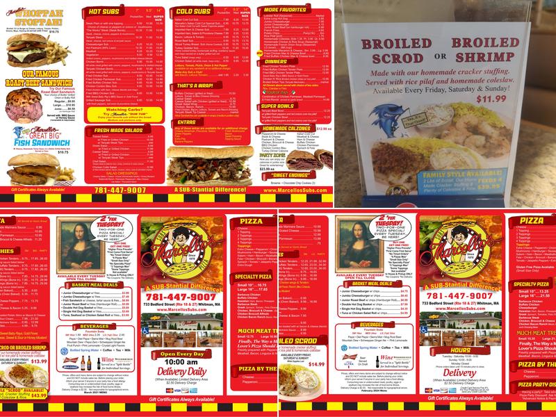 Marcello Sandwich Shop Menu