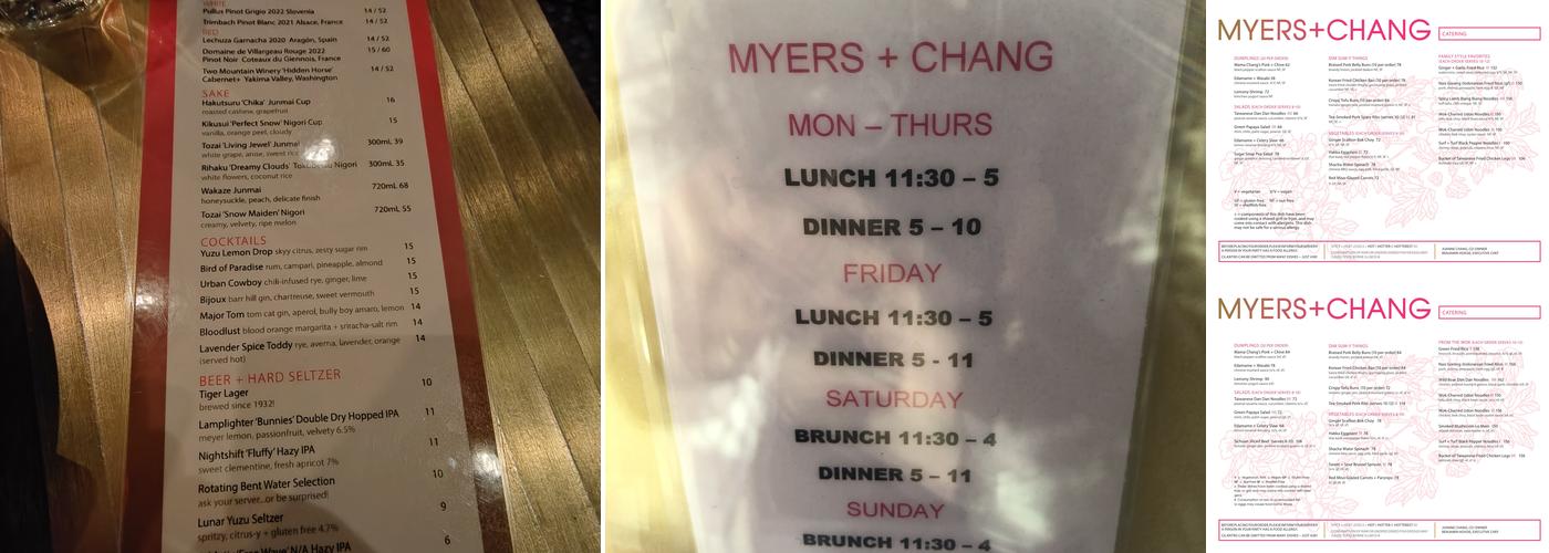 Myers+Chang Menu