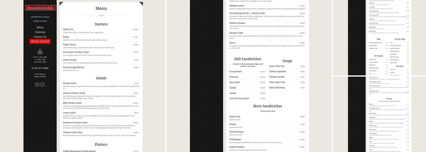 Sandwich Club Menu