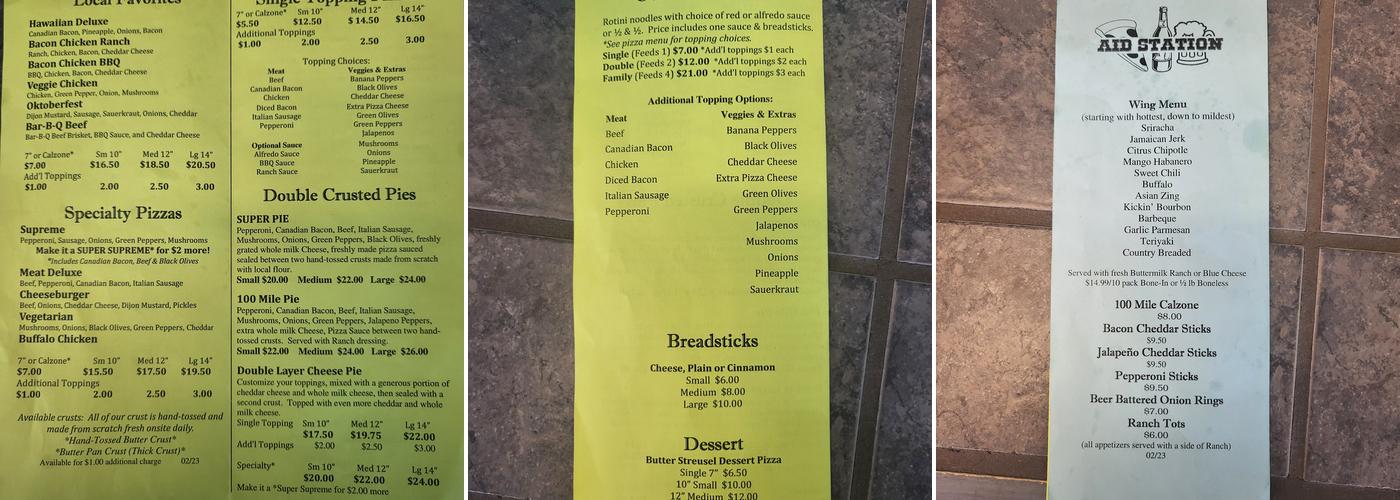 Aid Station Pub & Pizza Menu