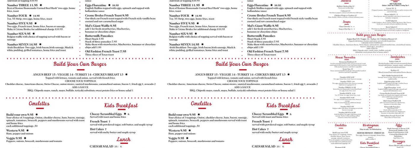 Mul's Diner Menu