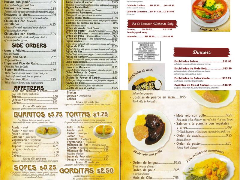 La Choza Mexican Grill Menu