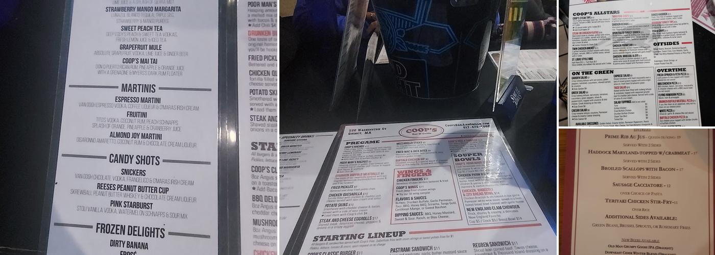 Coop's Bar & Grille Menu