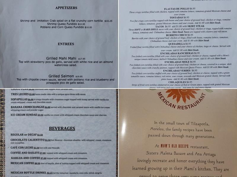 Mom's Old Recipe Menu