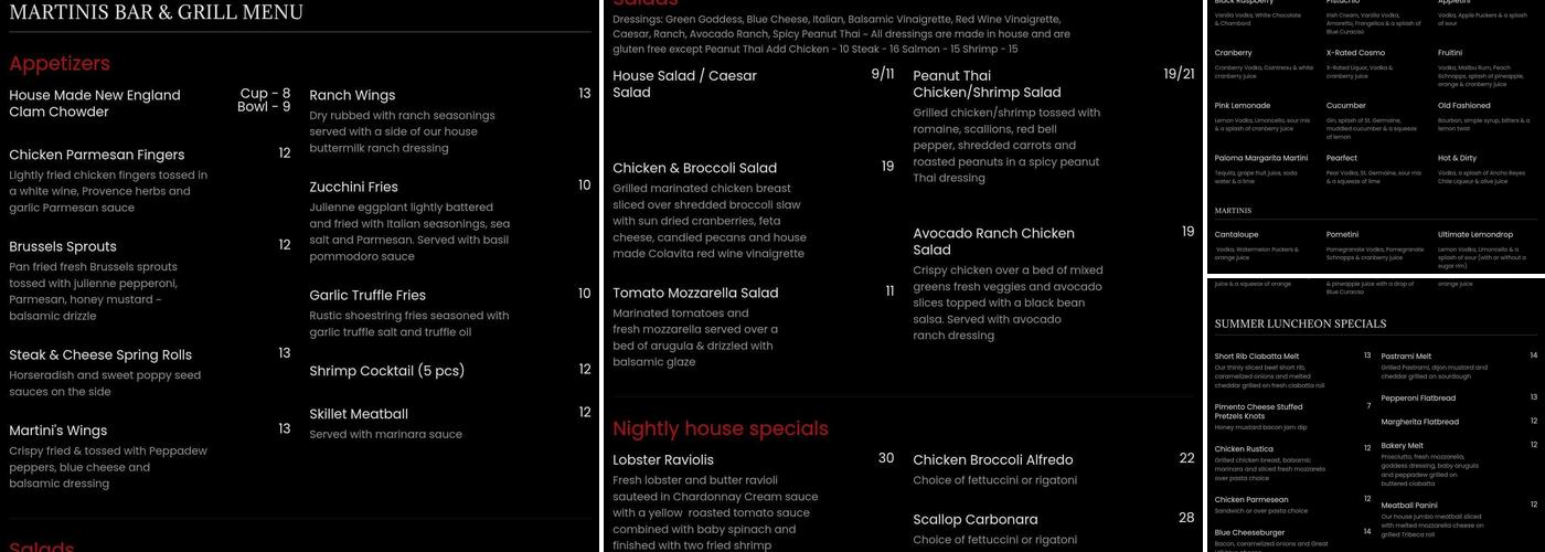 Martini's Bar & Grill Menu