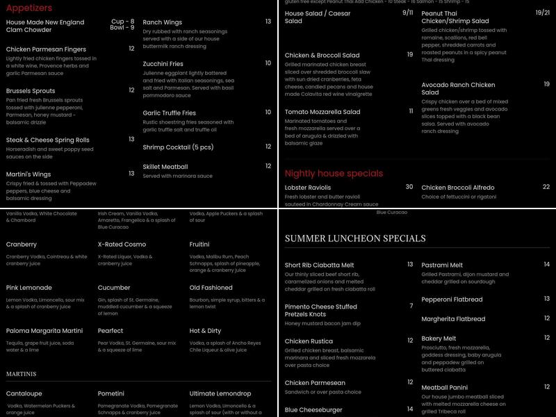 Martini's Bar & Grill Menu