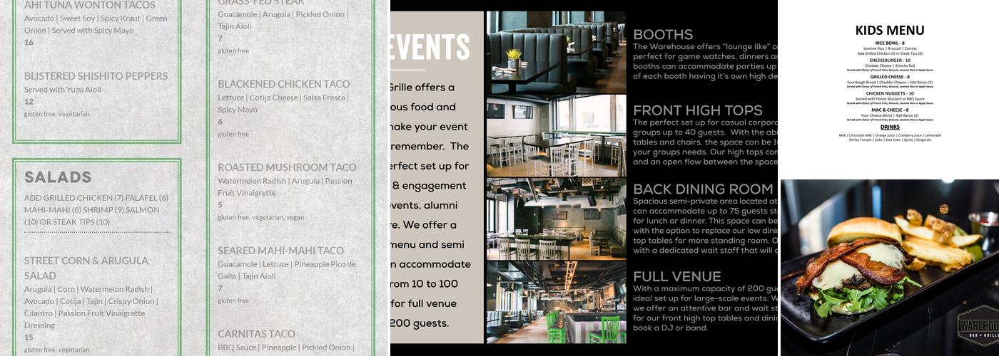 Warehouse Bar & Grille Menu