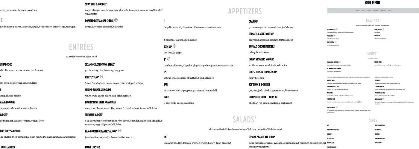 Joe's Waterfront Menu