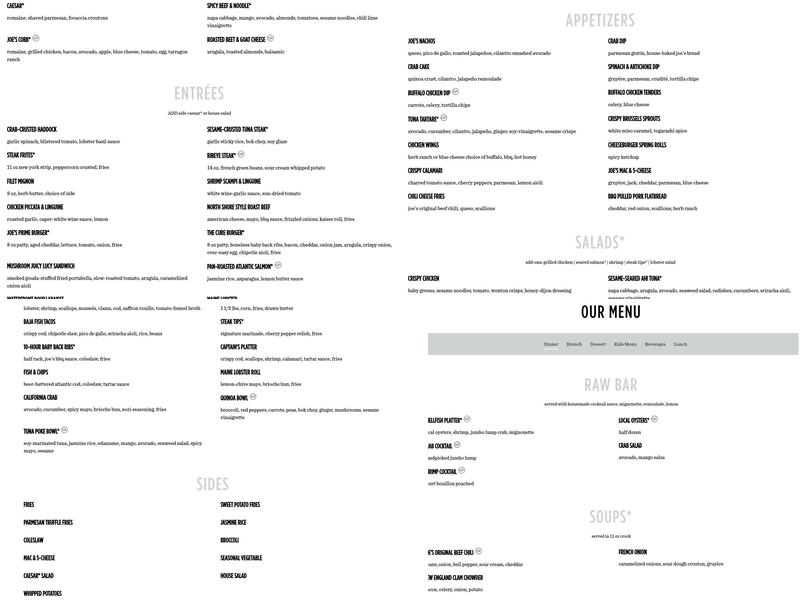 Joe's Waterfront Menu