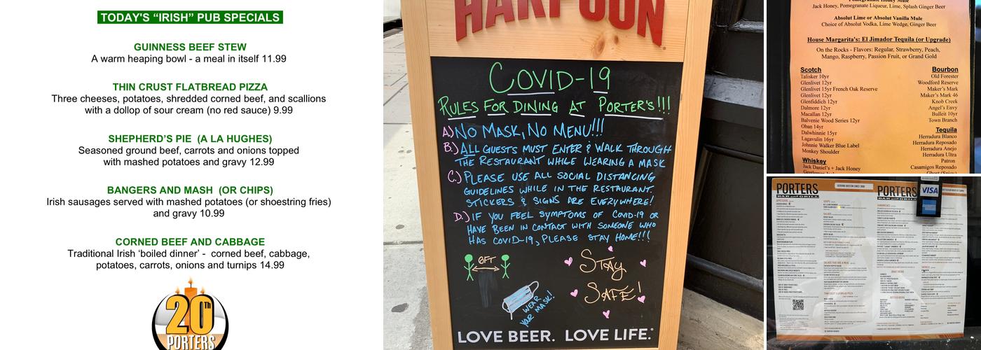 Porters Bar and Grill Menu