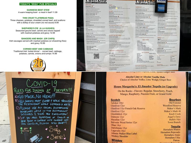 Porters Bar and Grill Menu
