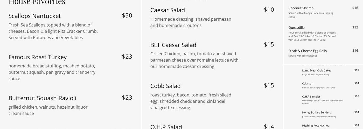 Olde Hitching Post Menu