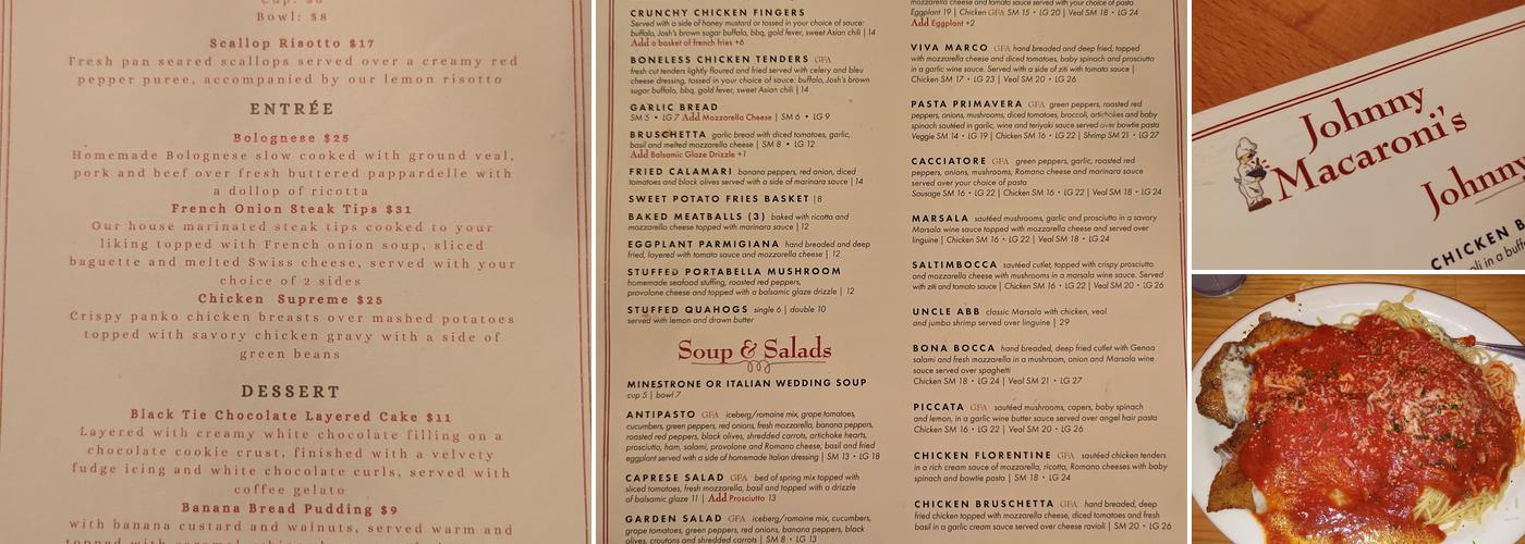 Johnny Macaroni's Menu