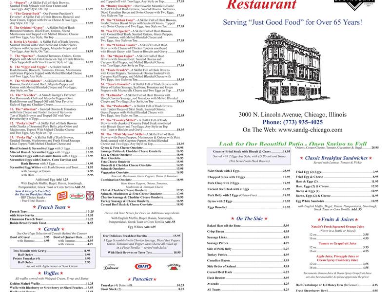S&G Restaurant Menu
