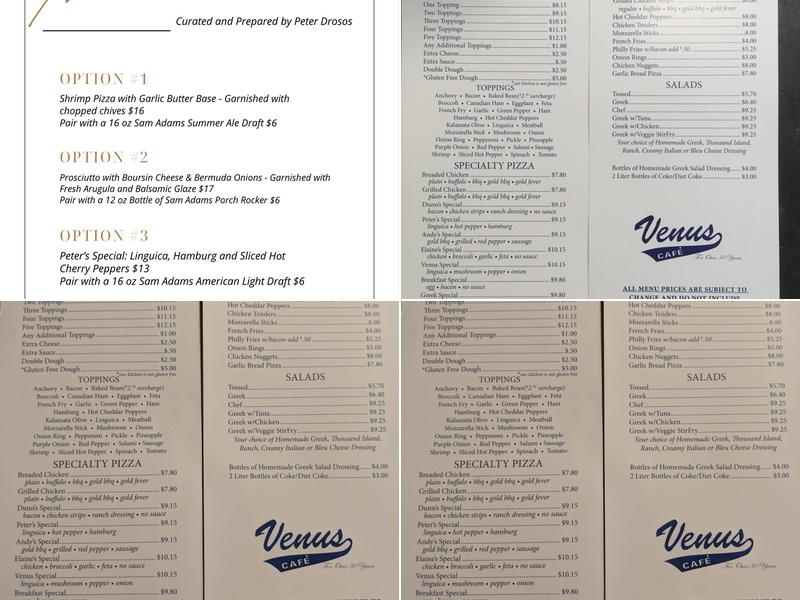 Venus Cafe Menu