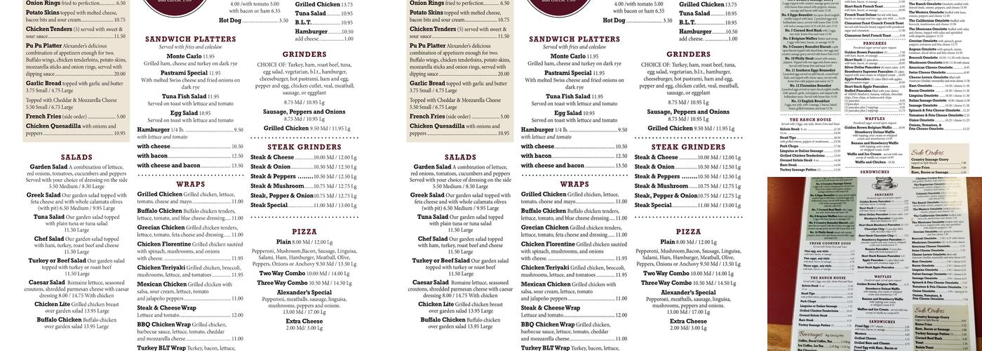Alexander's Family Restaurant Menu