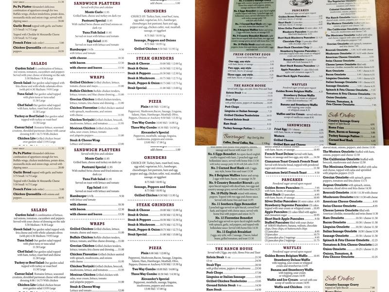 Alexander's Family Restaurant Menu