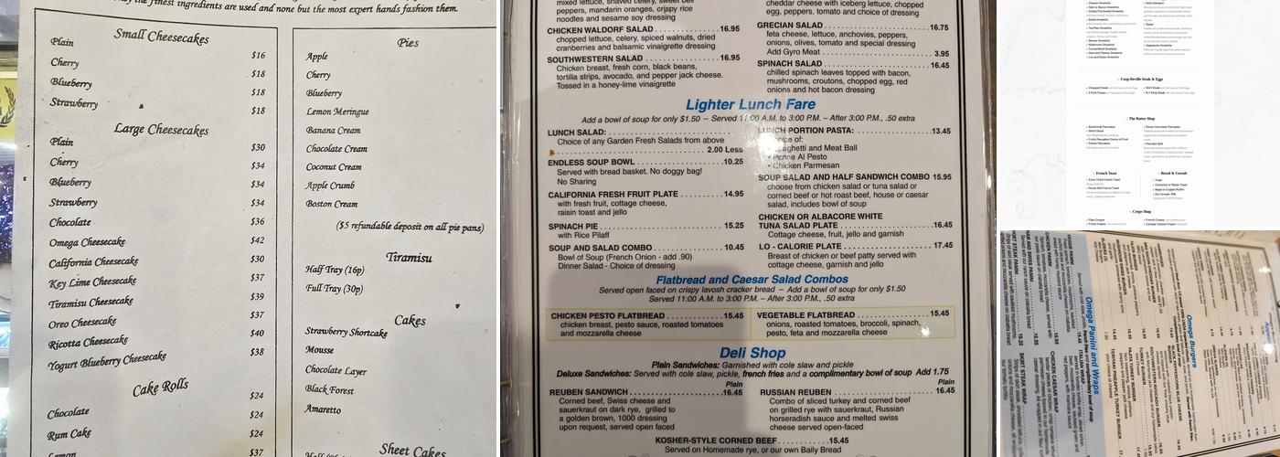 Omega Restaurant & Bakery Menu