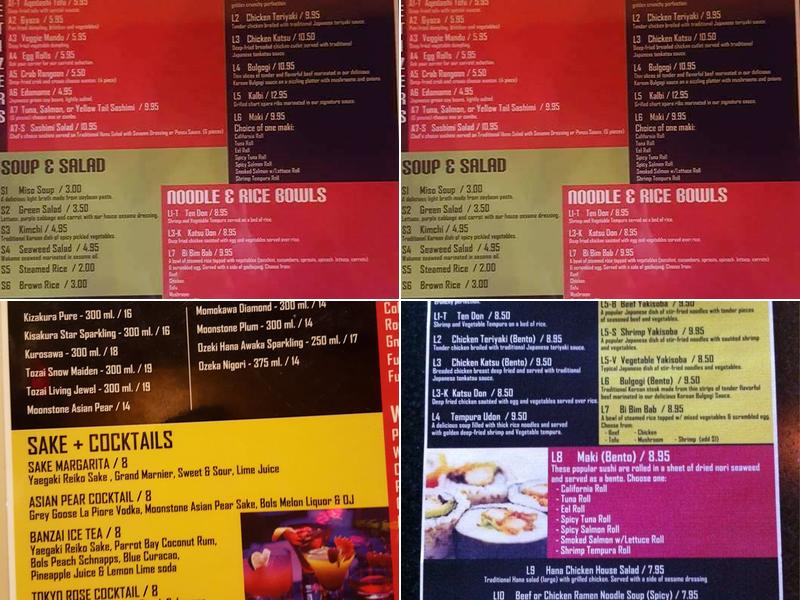 Hana Cafe Menu