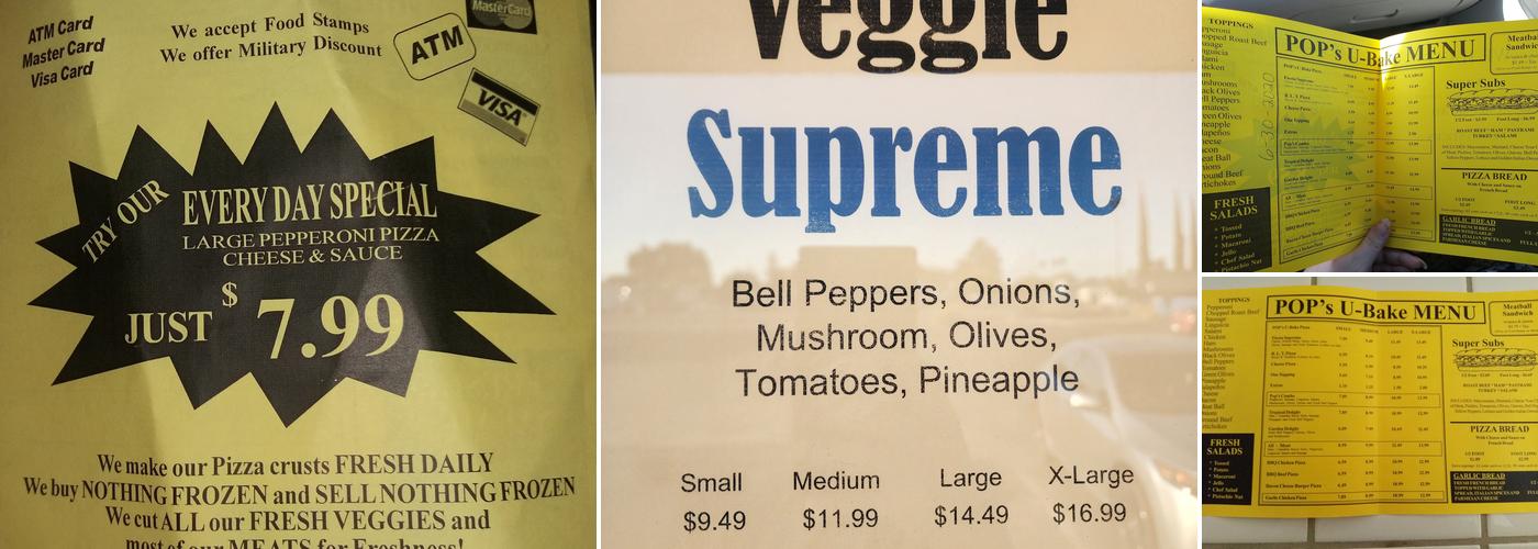 Pop's U-Bake Pizza Menu