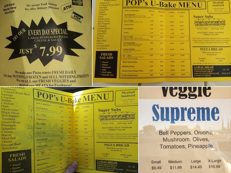 Pop's U-Bake Pizza Menu