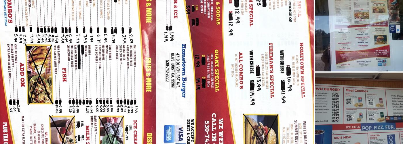 HomeTown Burger Menu