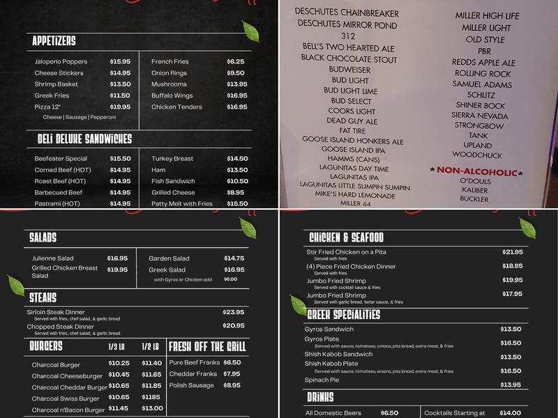 Snickers Bar & Grill Menu