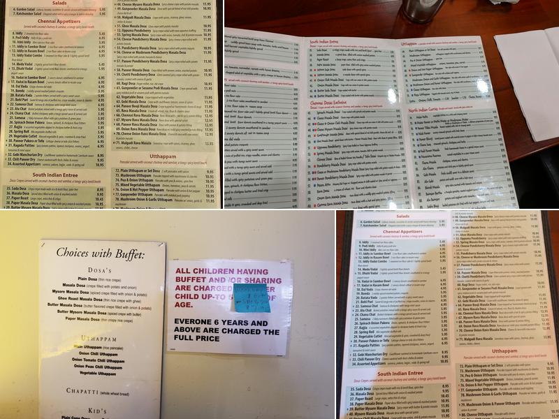 Chennai Dosas Menu