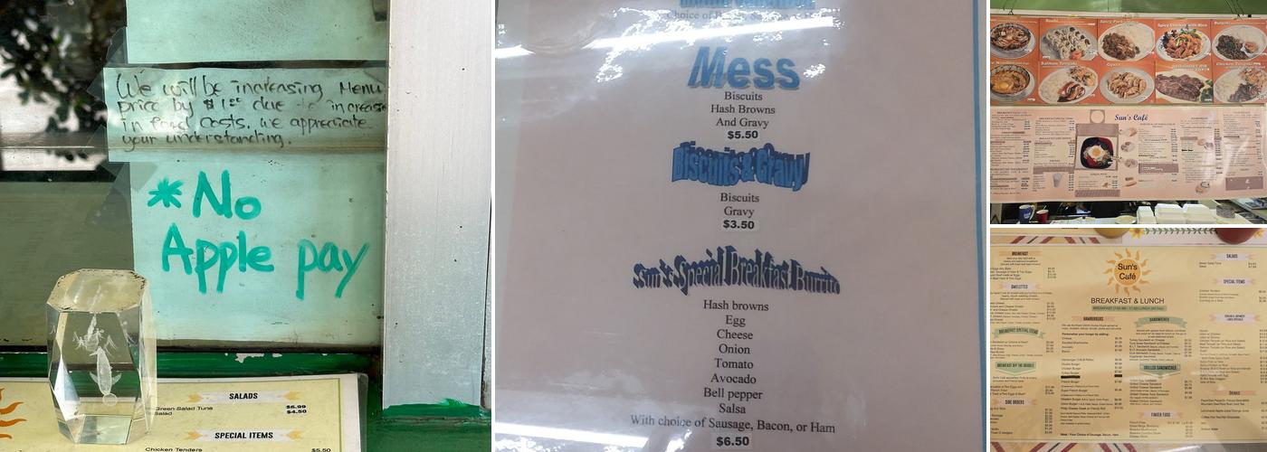 Sun's Café Menu