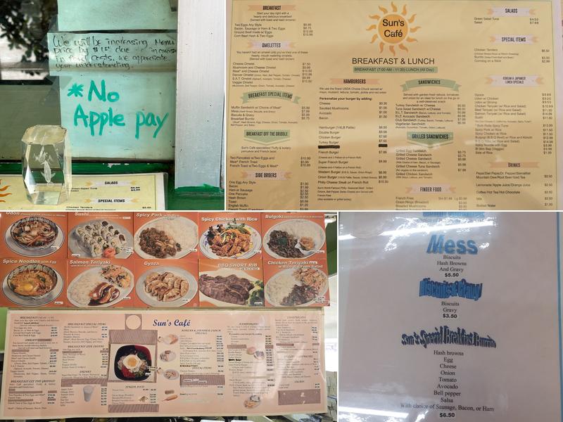 Sun's Café Menu