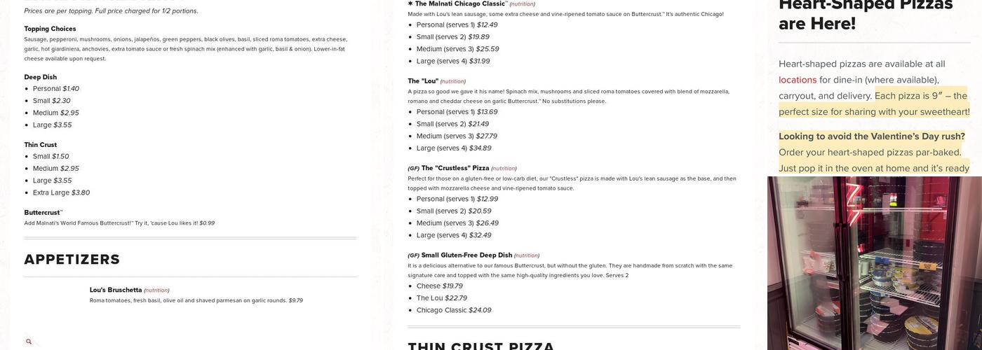 Mt Prospect - Lou Malnati's Pizzeria Menu