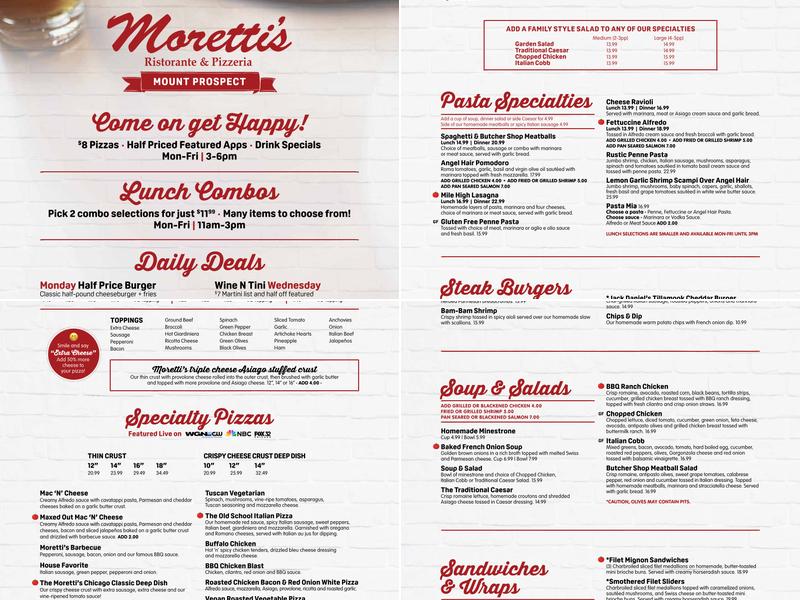 Moretti's Menu