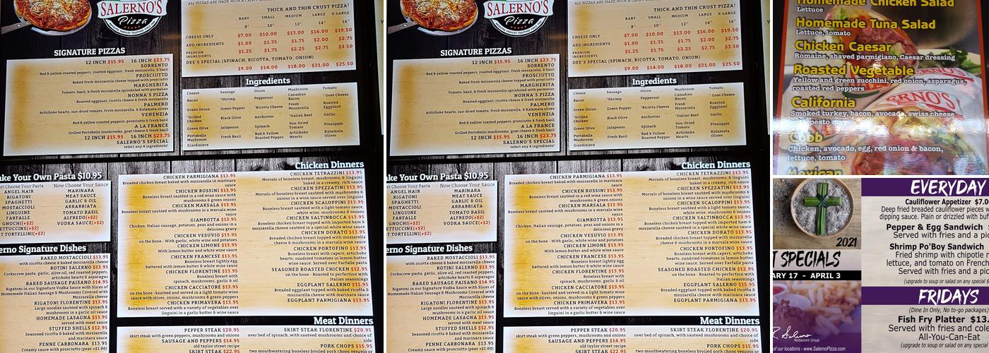 Salerno's Pizzeria & Catering - Mt. Prospect Menu