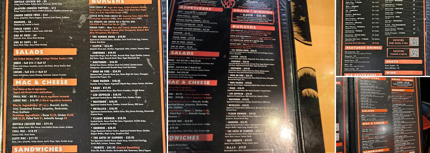 Kuma's Corner Schaumburg Menu