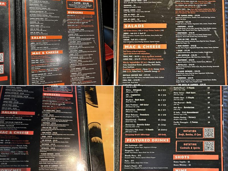 Kuma's Corner Schaumburg Menu