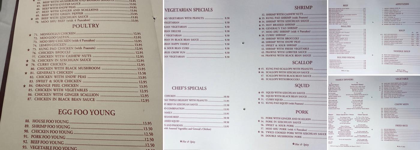 Fred's Szechuan Chinese Restaurant Menu