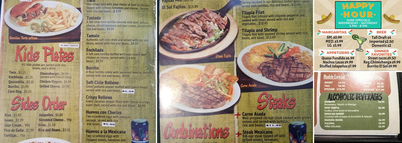 El Sol Menu