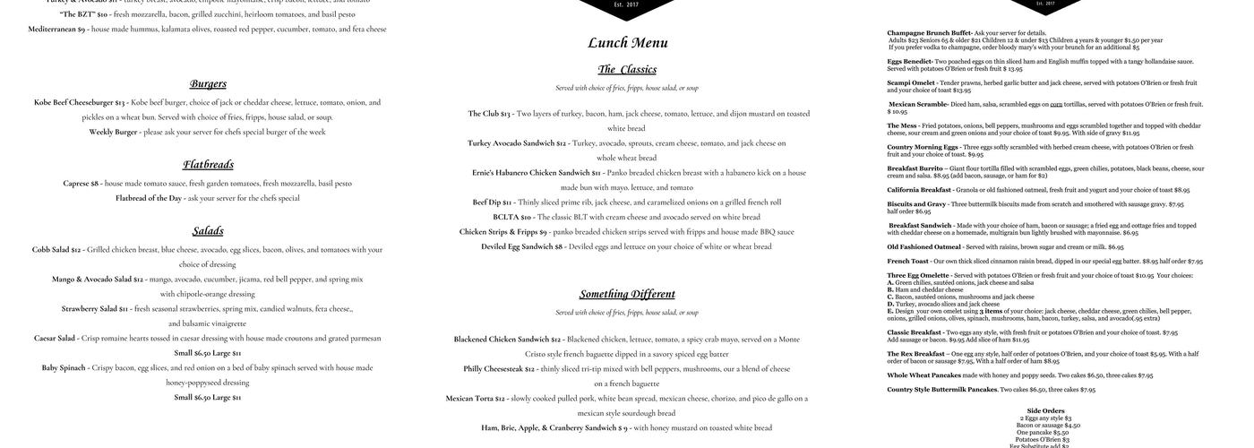 Hillcrest Landing Menu