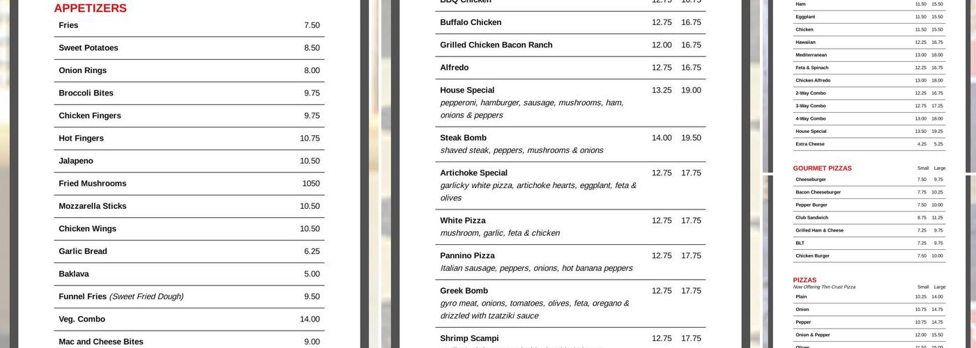 Barre Pizza Menu