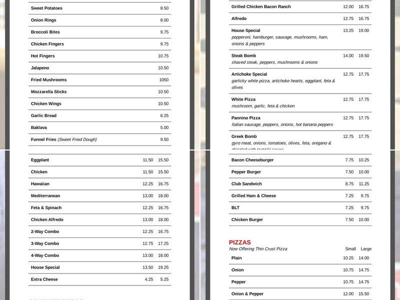 Barre Pizza Menu