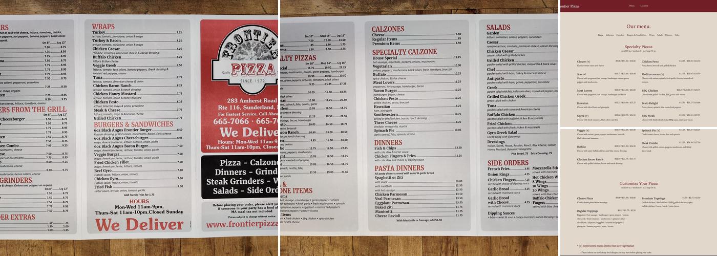 Frontier Pizza Menu