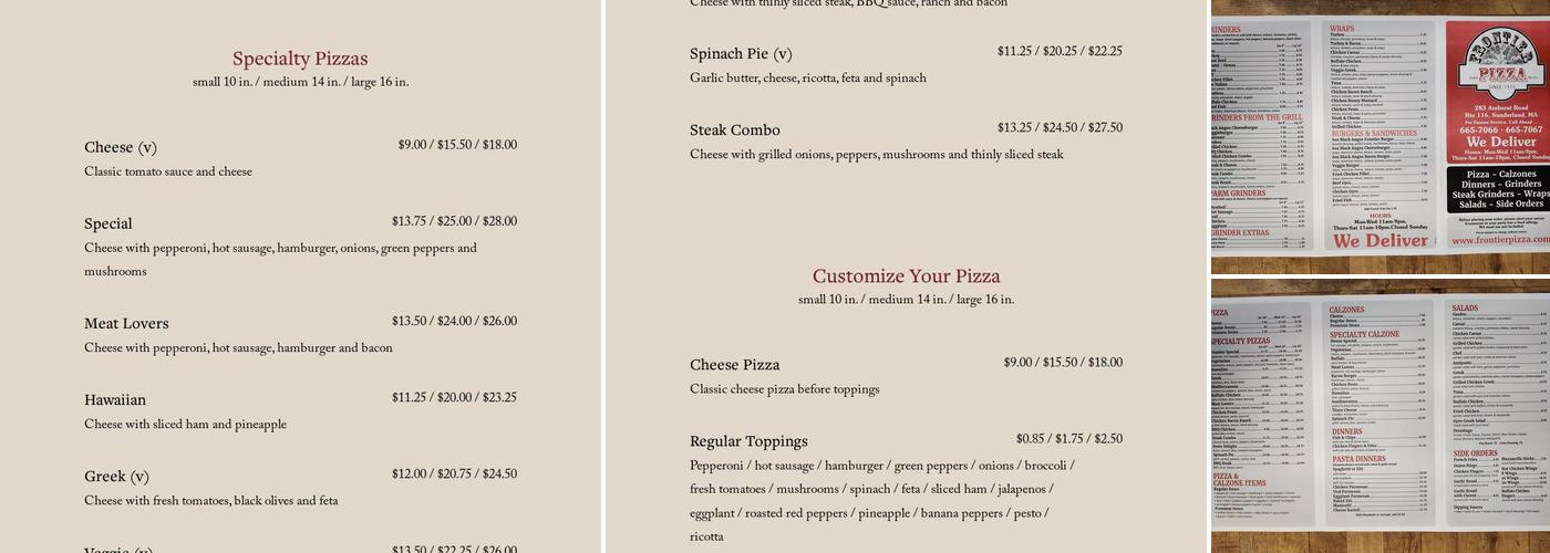 Frontier Pizza Menu
