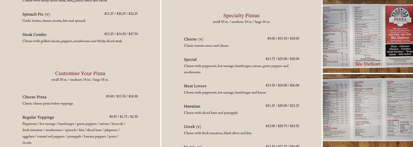 Frontier Pizza Menu