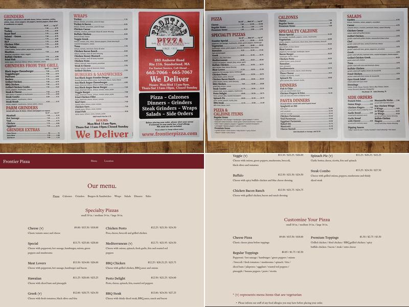 Frontier Pizza Menu