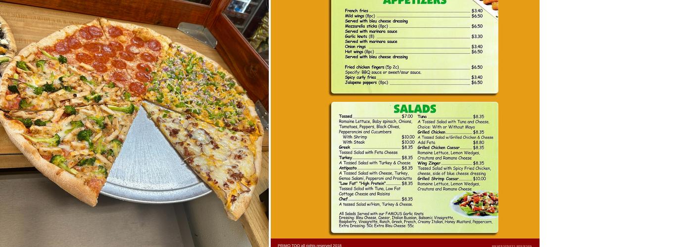 Primo Too Pizzeria Amherst Menu
