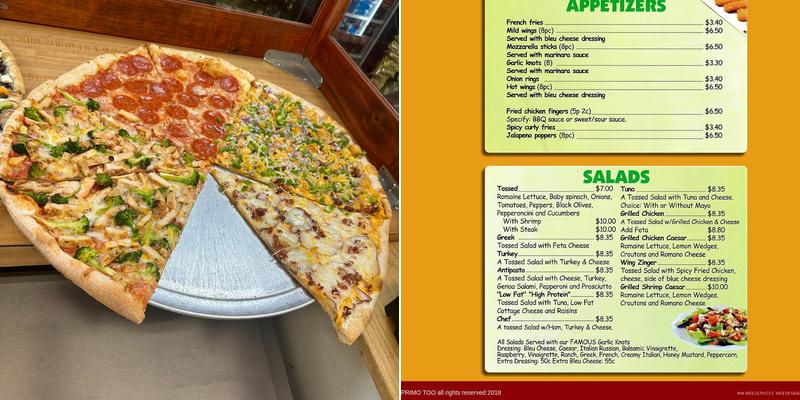 Primo Too Pizzeria Amherst Menu