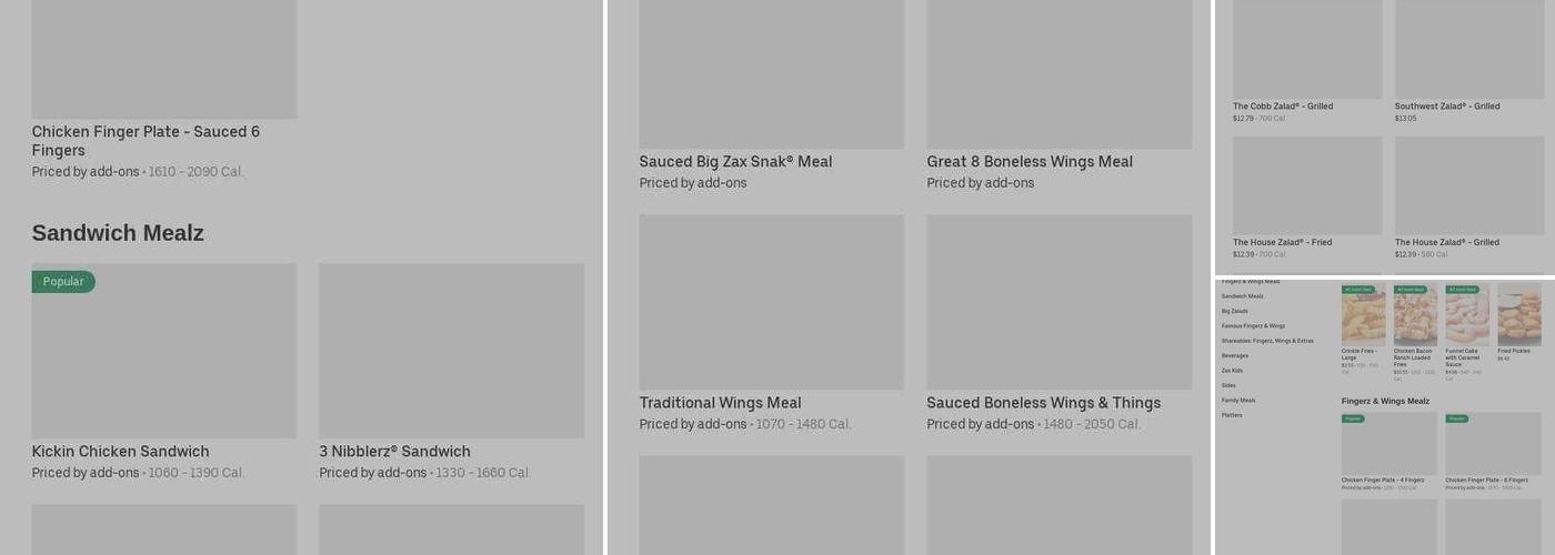Zaxby's Chicken Fingers & Buffalo Wings Menu