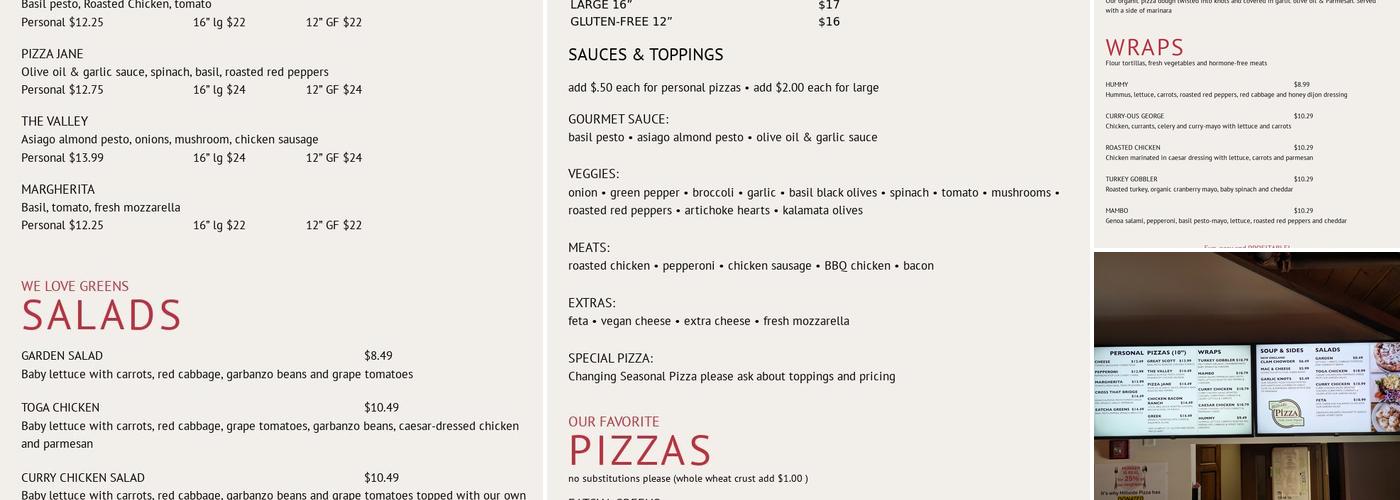 Hillside Pizza Menu